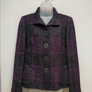 Carlisle Wool Blend Plaid Jacket – Black & Purple Size Medium
